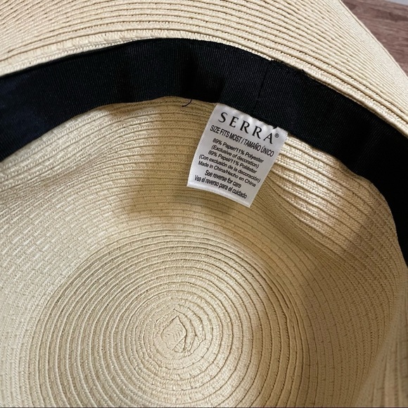Tan Wide Brim Sunhat with Black Ribbon Accent One Size - Picture 2 of 2
